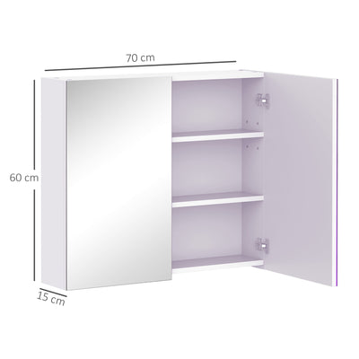 HOMCOM Mirror Cabinet, Wall Mount Bathroom Storage Cabinet with Adjustable Shelf, Double Door Cupboard, 70 x 15 x 60 cm, White 