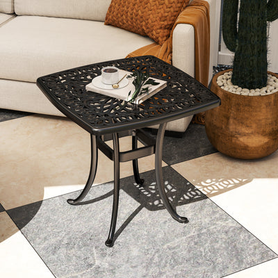 Outsunny Outdoor Garden Table with 38mm Dia. Umbrella Hole, Cast Aluminium Patio End Table with Anti-slip Foot Pads for Garden, Patio, Balcony, 54 x 54cm, Black 