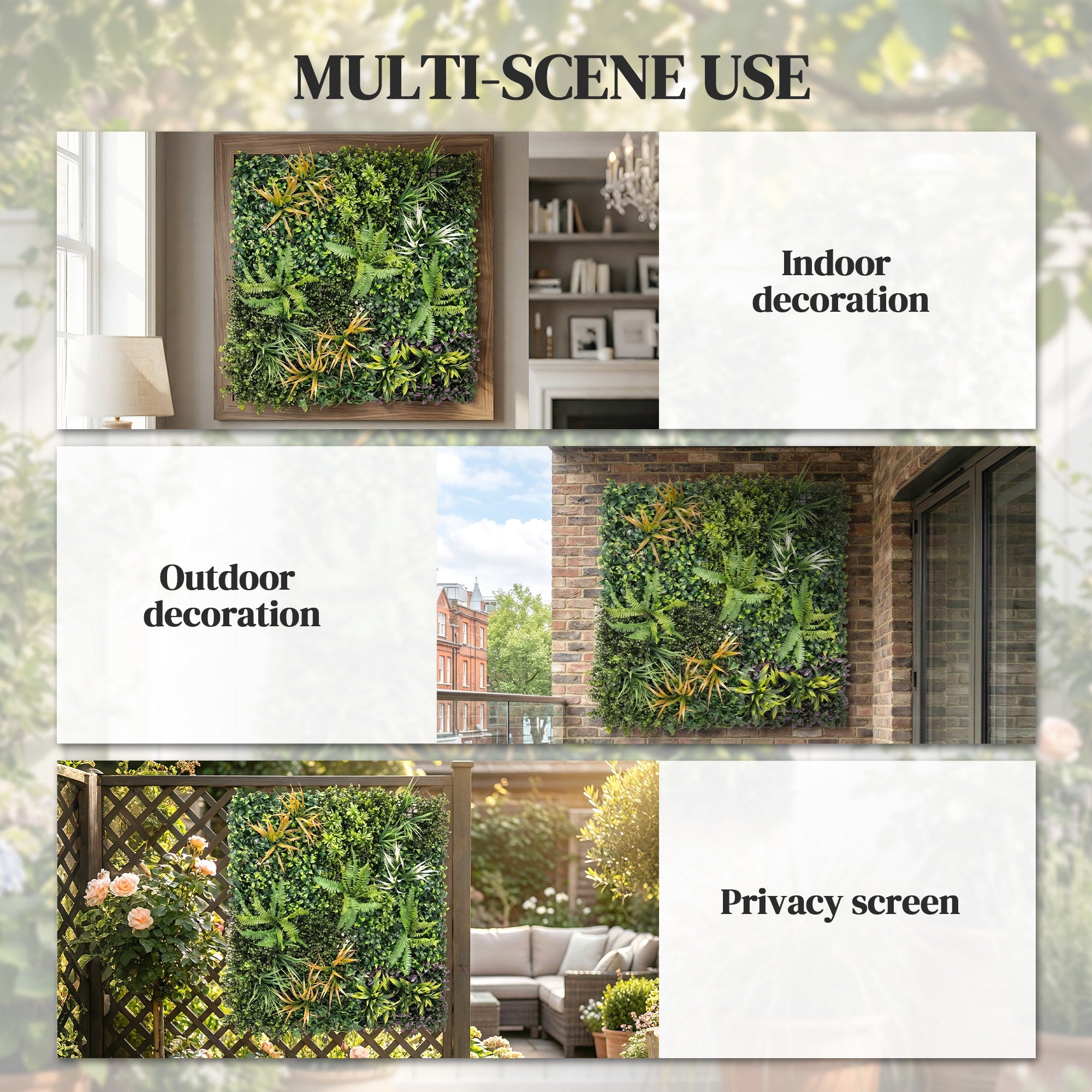 Outsunny Grass Wall Panels, 100 x 100 cm Artificial Grass Wall Decor with Tie Connectors, Greenery Backdrop Panels, Green 