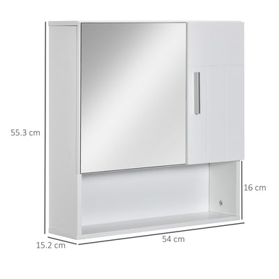 kleankin Bathroom Mirror Cabinet, Wall Mounted Storage Cupboard Organizer with Double Doors and Adjustable Shelf, White 