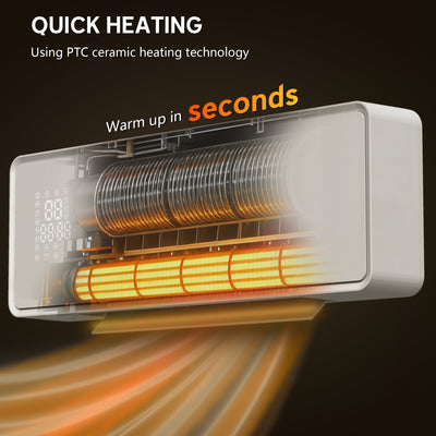 HOMCOM 2000W Glass-Panel PTC Fan Heater, Wall Mounted, 30° Oscillation, 54L x 18.7W x 12.3H cm - White
