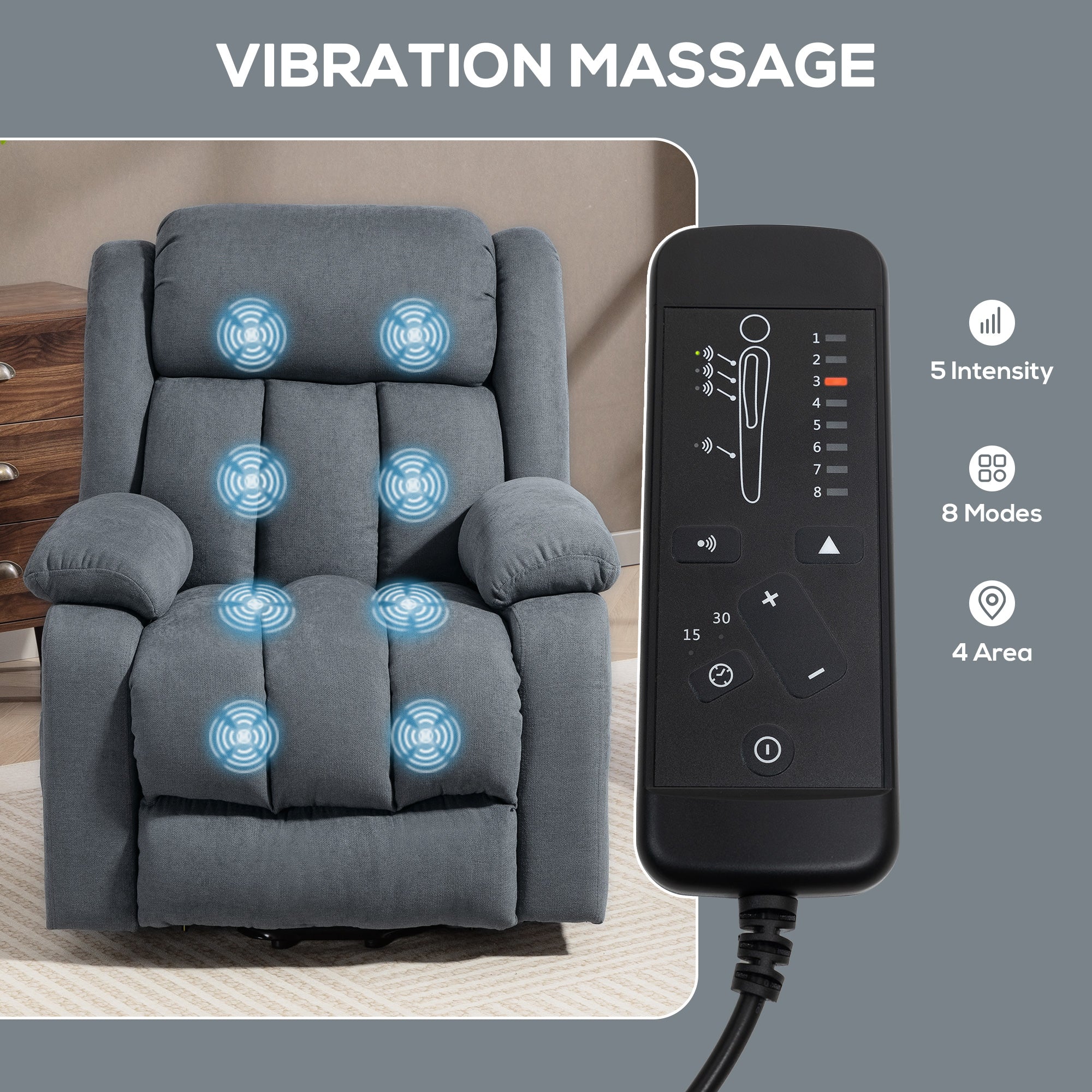HOMCOM Power Lift Recliner Chair with Massage, Overstuffed Lift Chair for Elderly with Footrest, Remote and Side Pocket, Grey 