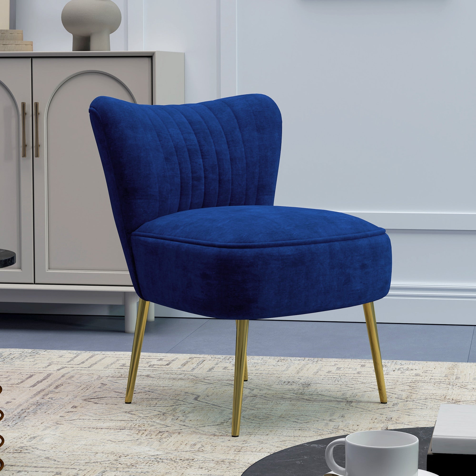 HOMCOM Velvet-Feel Tub Accent Chair - Dark Blue 