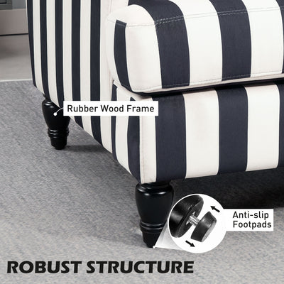 HOMCOM Modern Cuddle Chair, Velvet Single Sofa Armchair with Stripe, Turned Legs and Wide Seat, Upholstered Snuggle Chair for Living Room, Bedroom, Black and White 