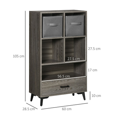 HOMCOM Freestanding Storage Cabinet, Display Cabinet with Fabric Drawers, Bookcase for Home Office, Living Room, Closet, Bedroom, Grey 