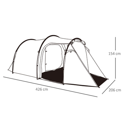 Outsunny 2-3 Man Tunnel Tent with Vestibule, Weather-Resistant Camping Tent with Air Vents for Fishing Hiking, Light Blue & Grey 