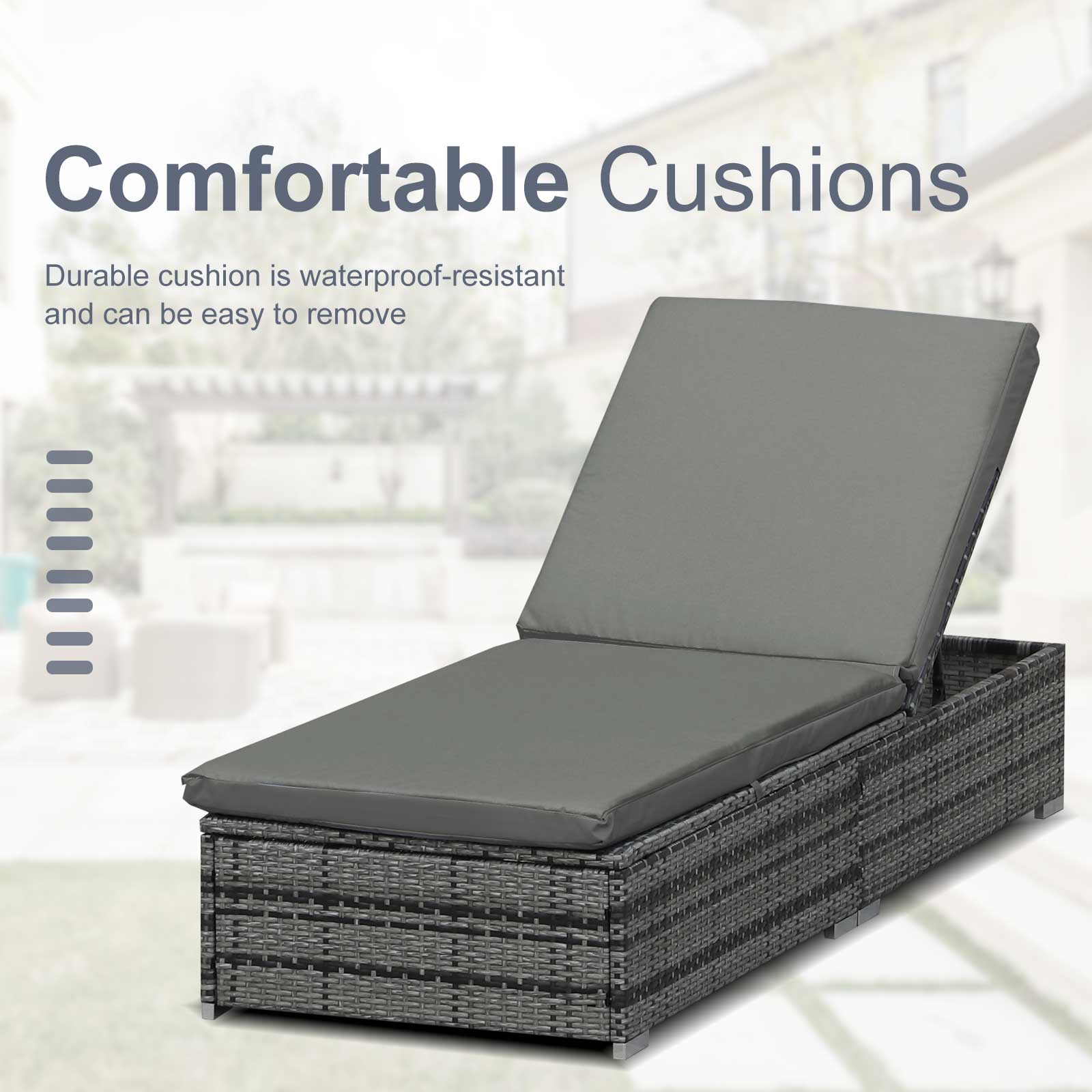 Outsunny Rattan Outdoor Garden Reclining Sun Lounger Grey 