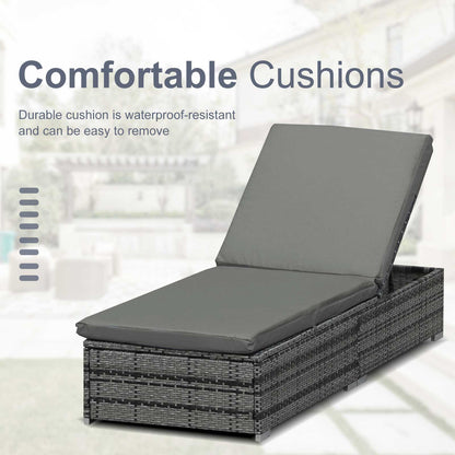 Outsunny Rattan Outdoor Garden Reclining Sun Lounger Grey 