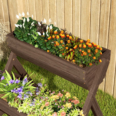 Outsunny 3 Tier Raised Garden Bed Wooden Elevated Planter Box Kit, 66L for Flower, Vegetable, Herb, 65x75x78cm, Tan 