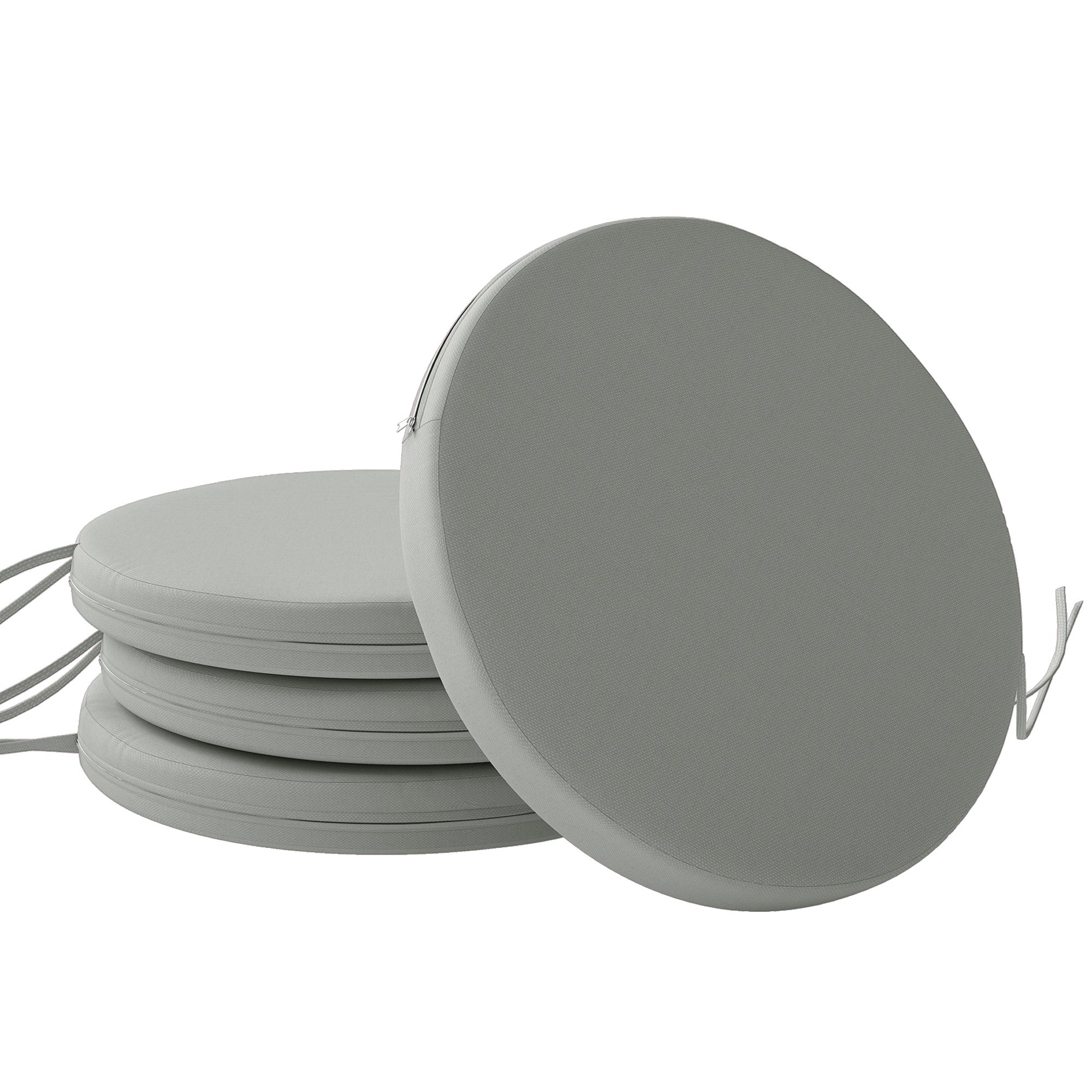 Outsunny Outdoor Bistro Chair Cushions Set of 4 with Removable Cover, 41 x 41 x 5 cm Round Seat Cushions with Ties, Light Grey 