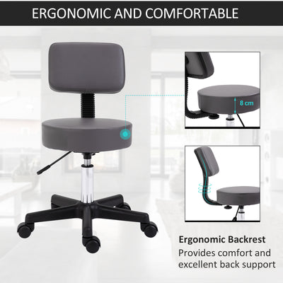 HOMCOM Beautician's Swivel Salon Chair w/ Padded Seat Back 5 Wheels Adjustable Height Salon Hairdressers Tattoo Spa Rolling Cushion Professional 35cm Grey 