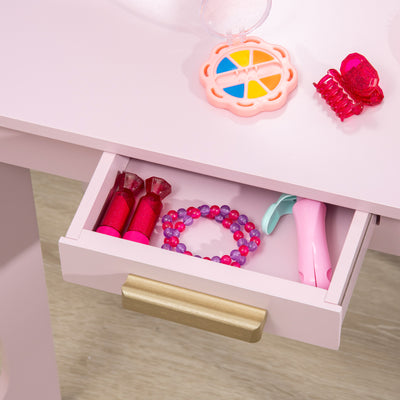 HOMCOM Kids Dressing Table Set, with Mirror and Drawer - Pink 