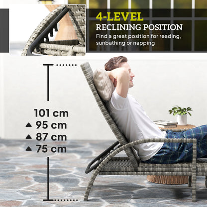 Outsunny PE Rattan Sun Lounger with Adjustable Backrest - Mixed-grey
