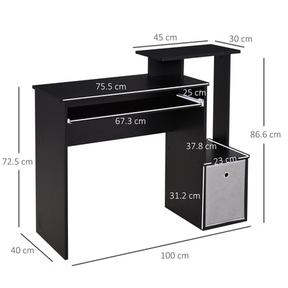 HOMCOM Computer Desk with Sliding Keyboard Tray Storage Drawer Shelf Home Office Workstation Black 