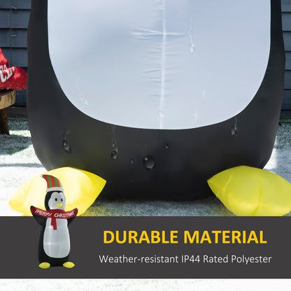 HOMCOM 8ft Inflatable Penguin & Christmas Banner Decoration w/ Inner LED Lights Indoor Outdoor Weather-Resistant Shell Fun Cute 