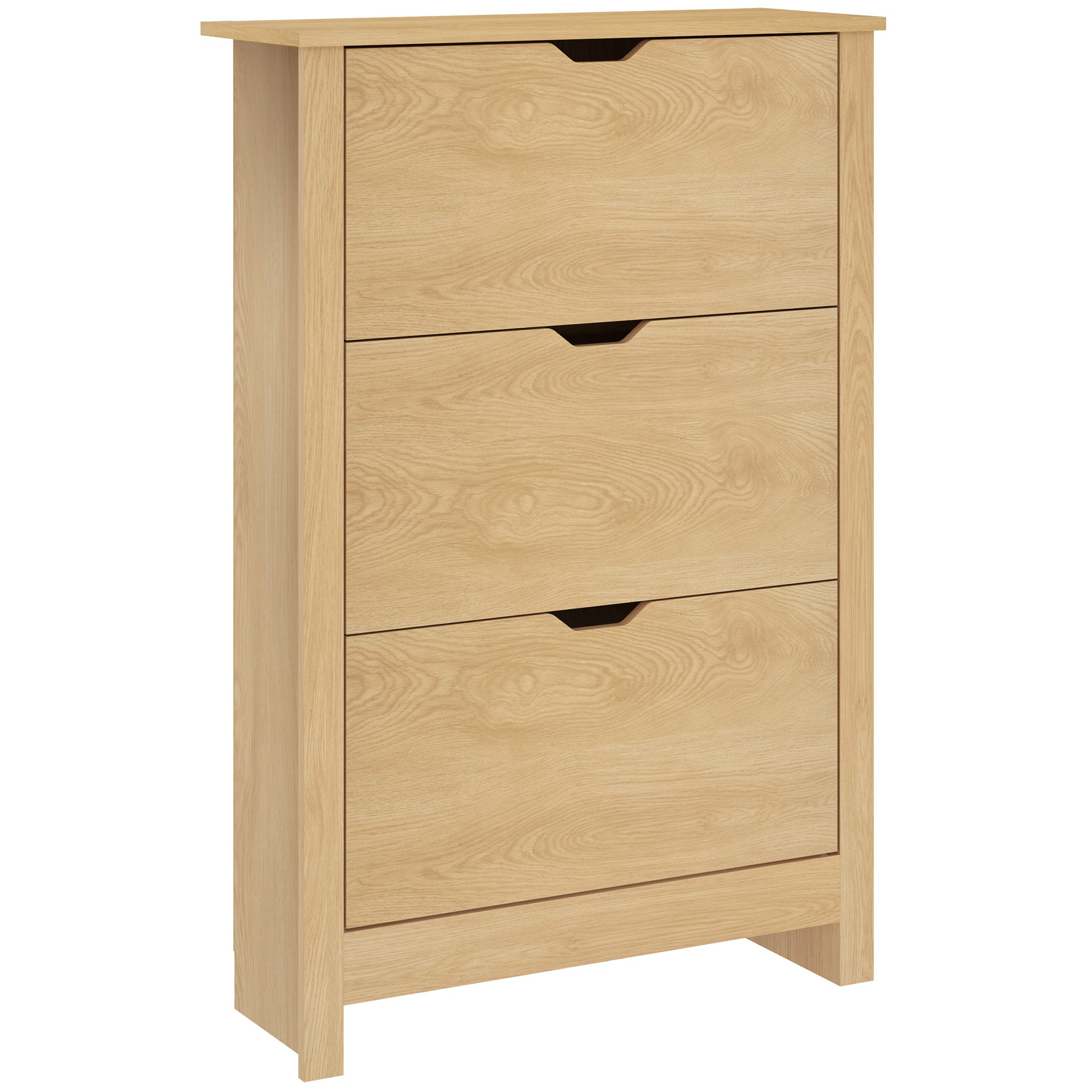 HOMCOM Slim Shoe Cabinet, Narrow Shoe Cupboard with 3 Drawers, Adjustable Shelves for 18 Pairs of Shoes, Natural Wood Finish 