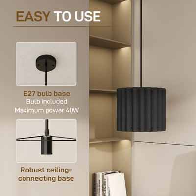 HOMCOM Linen Pendant Light, Modern Wave Ceiling Light Shade, E27 Lampshade for Living Room, Bedroom, Kitchen, Hallway, Black 