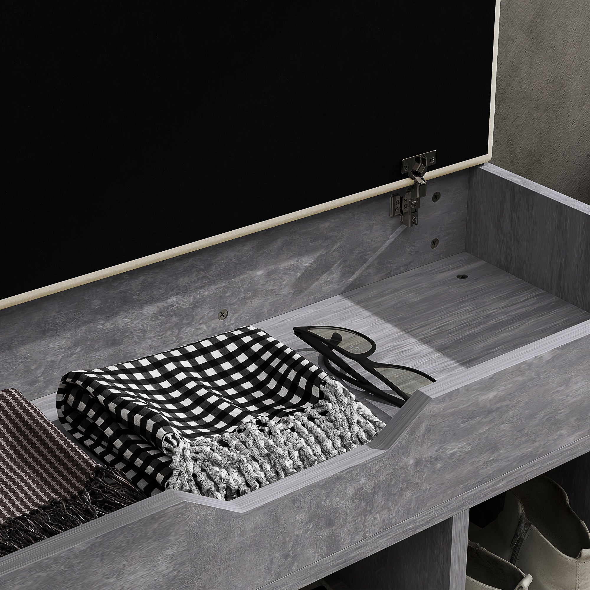 HOMCOM Shoes Cabinet Bench Hidden Storage Padded Seat Organiser Footwear Rack Hallway Grey Wood Grain 