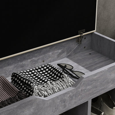 HOMCOM Shoes Cabinet Bench Hidden Storage Padded Seat Organiser Footwear Rack Hallway Grey Wood Grain 
