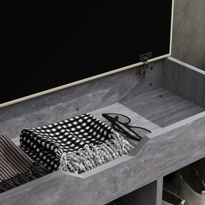 HOMCOM Shoes Cabinet Bench Hidden Storage Padded Seat Organiser Footwear Rack Hallway Grey Wood Grain 
