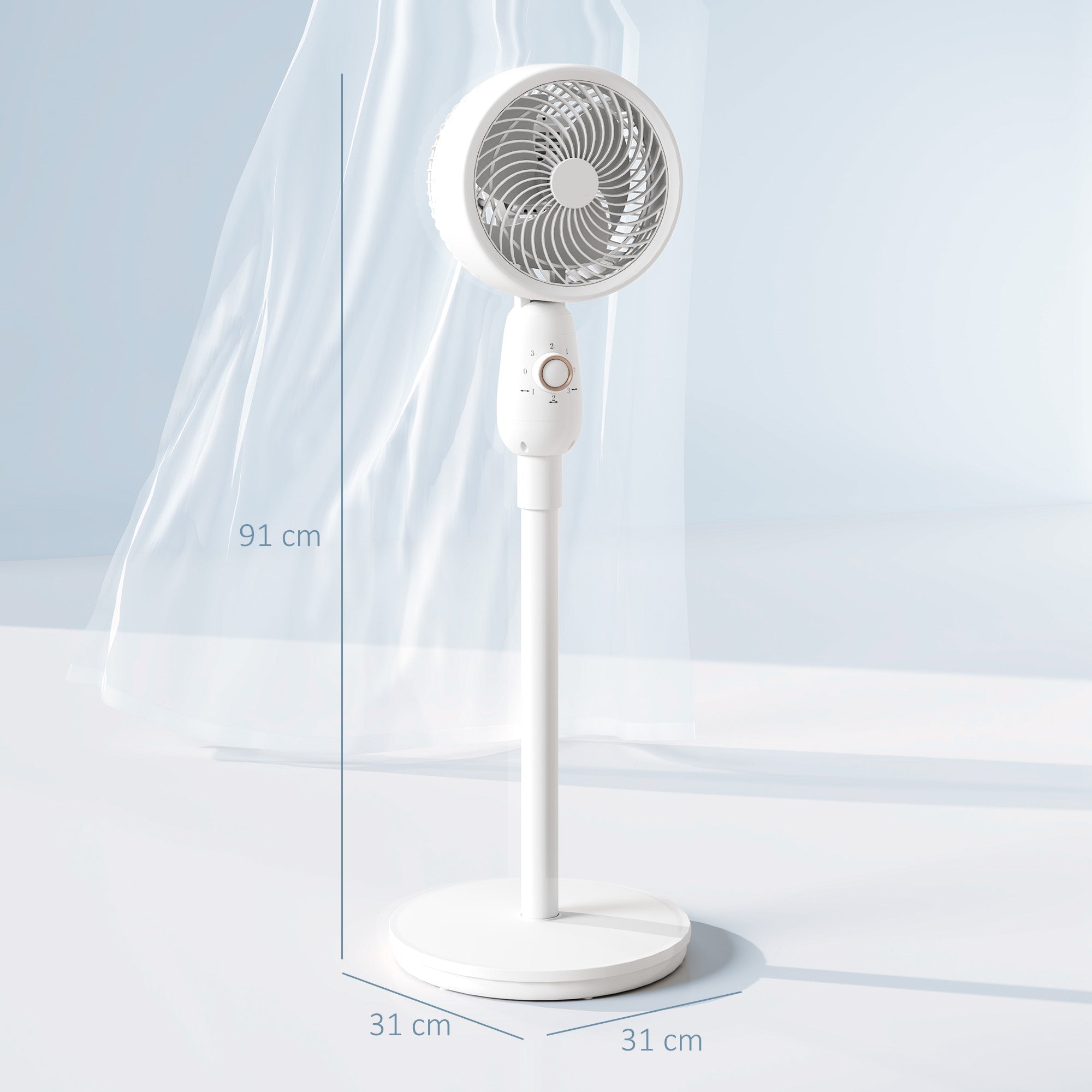 HOMCOM Pedestal Fan, Powerful Air Circulator, 12 Inch Floor Standing Fan with 3 Speed Settings, Oscillating Function for Bedroom, Home and Office, White 