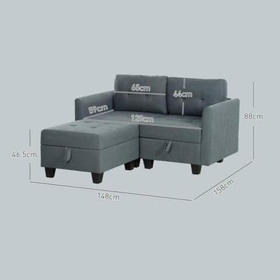 HOMCOM 'L' Shape Modular Storage Sofa - Dark Grey 