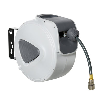 DURHAND Retractable Air Hose Reel 10m+ 90cm Hose Diameter 3/ 8" 9.5mm, Hose Connector 1/ 4" BSP, Wall Mount Auto Rewind Hose- Reel 