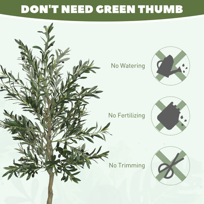 HOMCOM 6ft/ 180cm Decorative Artificial Plant, Silk Olive Tree with 900 Leaves and 40 Olive Fruits in Pot, Fake Plant for Home, Office, Living Room, Indoor Decor