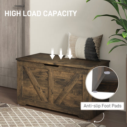 HOMCOM 100L Home Storage Box, with Safety Hinges - Rustic Brown