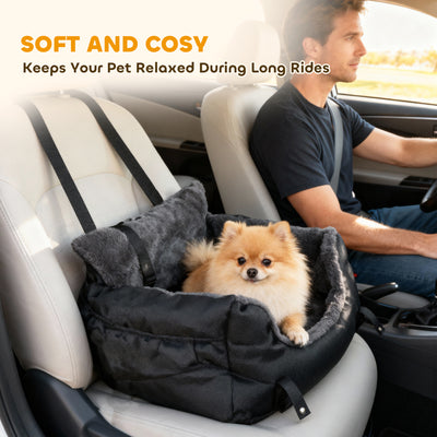 PawHut Dog Car Seat for Small Dogs with Fixed Buckle, Safety Leash, Washable Cover, 58 x 45 x 28 cm, Black 