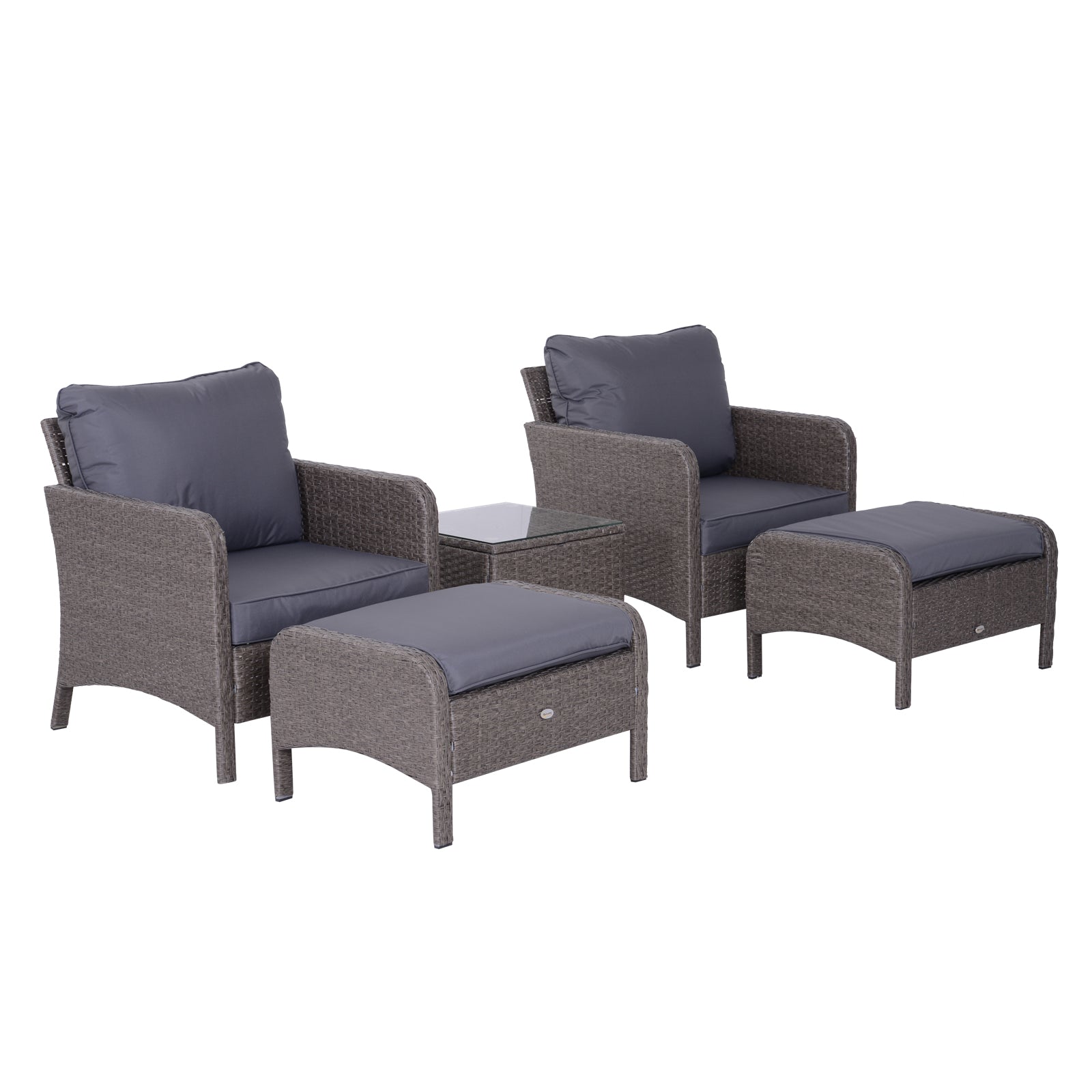 Outsunny 2-Seater Rattan Furniture Set, Steel Frame-Grey 