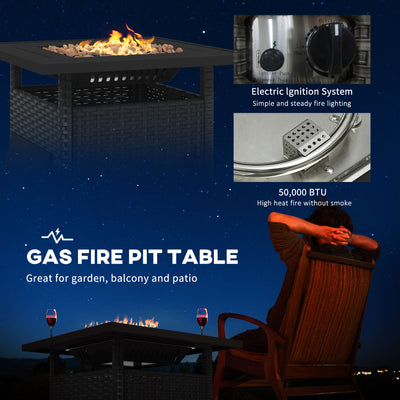 Outsunny 72.5 x 72.5cm 50,000 BTU Fire Pit Table, with Cover - Black 