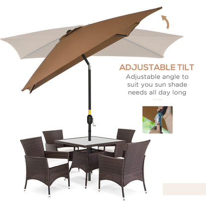 Outsunny 3x2m Garden Parasol Umbrella Outdoor Sun Shade Canopy with Tilt and Crank, Aluminium Frame Rectangular, Brown 
