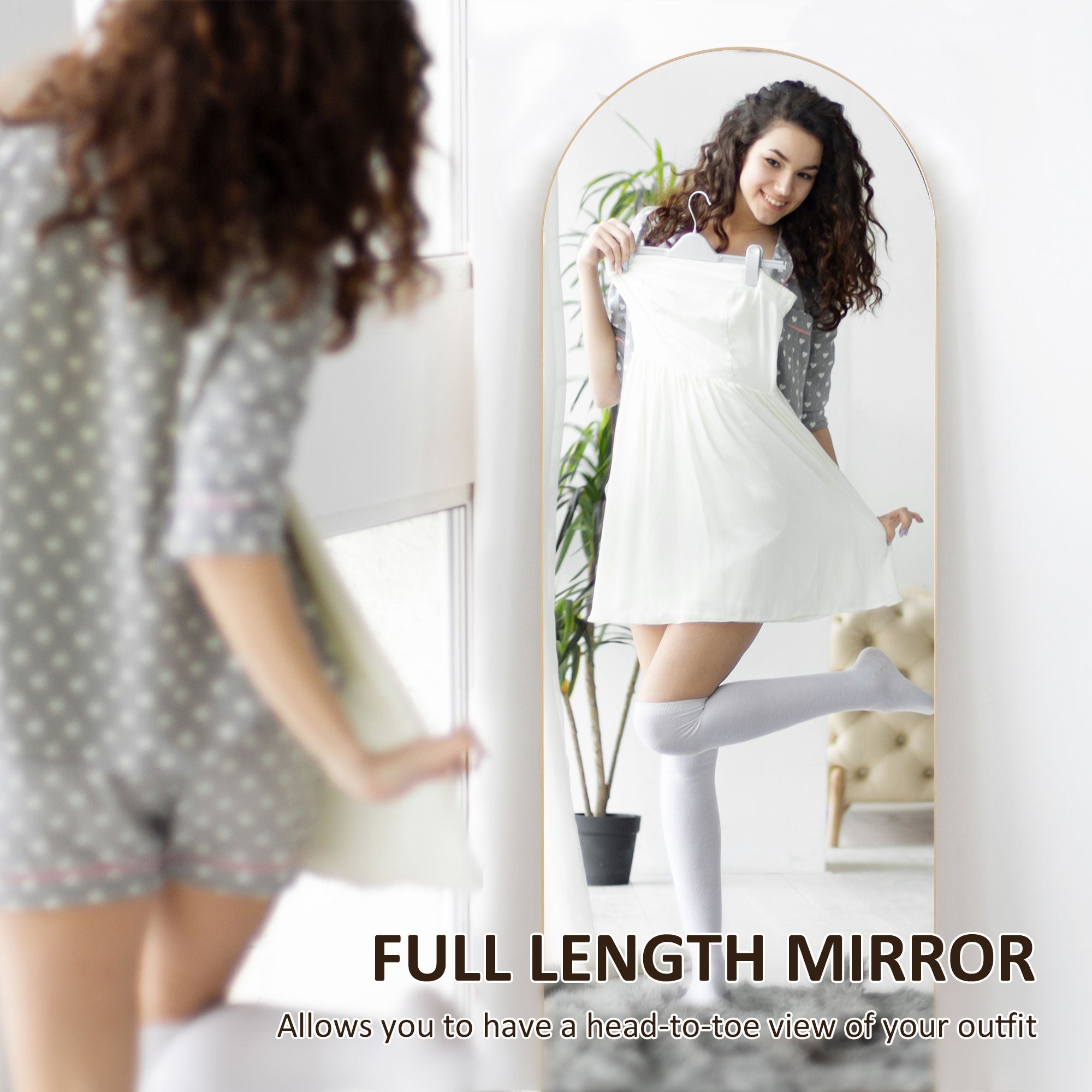 HOMCOM 150cm Arched Full Length Mirror - Gold Tone 
