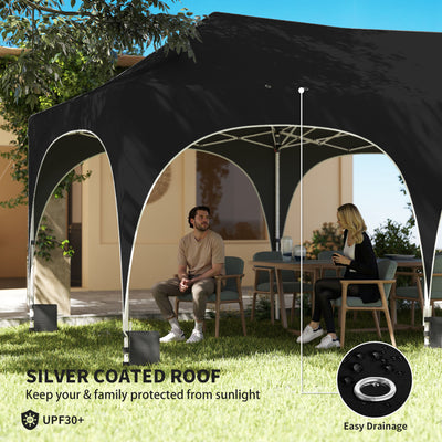 Outsunny 3 x 6m Pop Up Gazebo Shelter with Sides, 6 Sandbags, Peak Top Garden Party Tent Marquee with Carry Bag, Black 