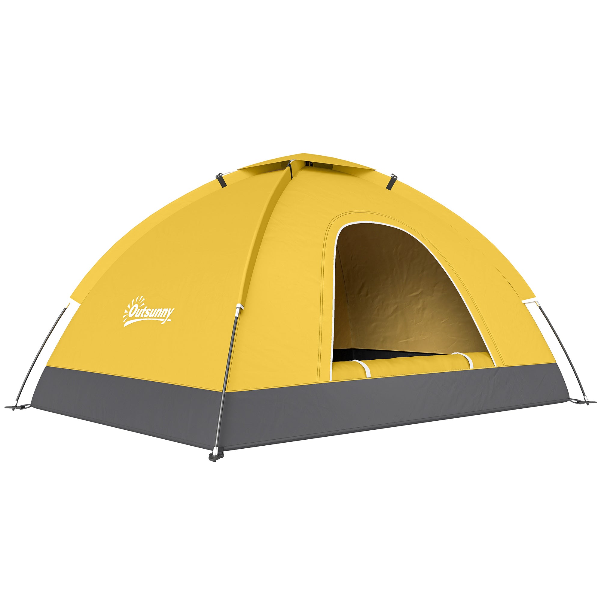 Outsunny 2 Person Camping Tent, Dome Tent with Zipped Doors, Storage Pocket, Portable Handy Bag, Yellow 
