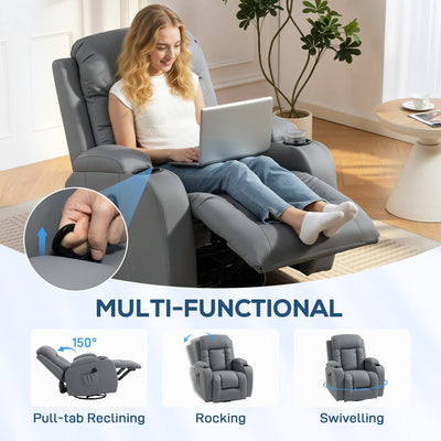 HOMCOM Massage Recliner Armchair, PU Leather Recliner Chair, Grey 