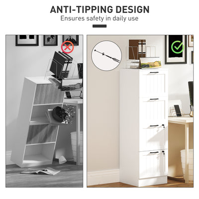HOMCOM 4 Drawer Filing Cabinet with Lock, Office Storage Cabinet with Adjustable Hanging Bars for A4 Letter Size Files, White