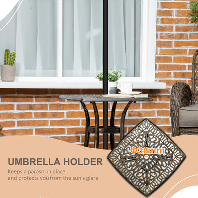 Outsunny Outdoor Patio Side Table with 38mm Dia. Umbrella Hole, Cast Aluminium Patio coffee Table, 54 x 54cm, Bronze Tone 