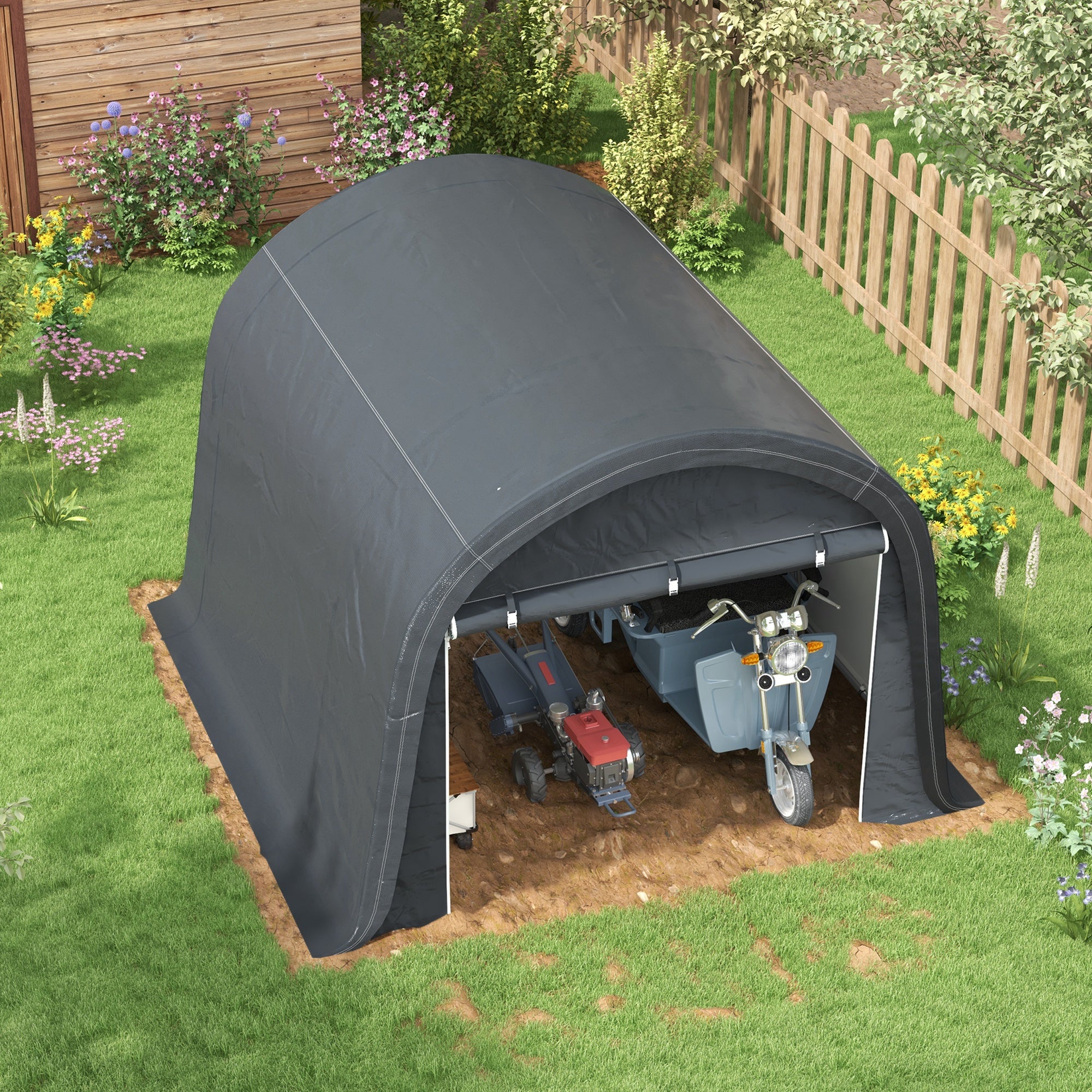 Outsunny 3 x 3(m) Garden Storage Tent, Heavy Duty Outdoor Shed, Waterproof Portable Shed Storage Shelter with Galvanised Steel Frame for Bike, Motorcycle, Garden Tools, Grey 