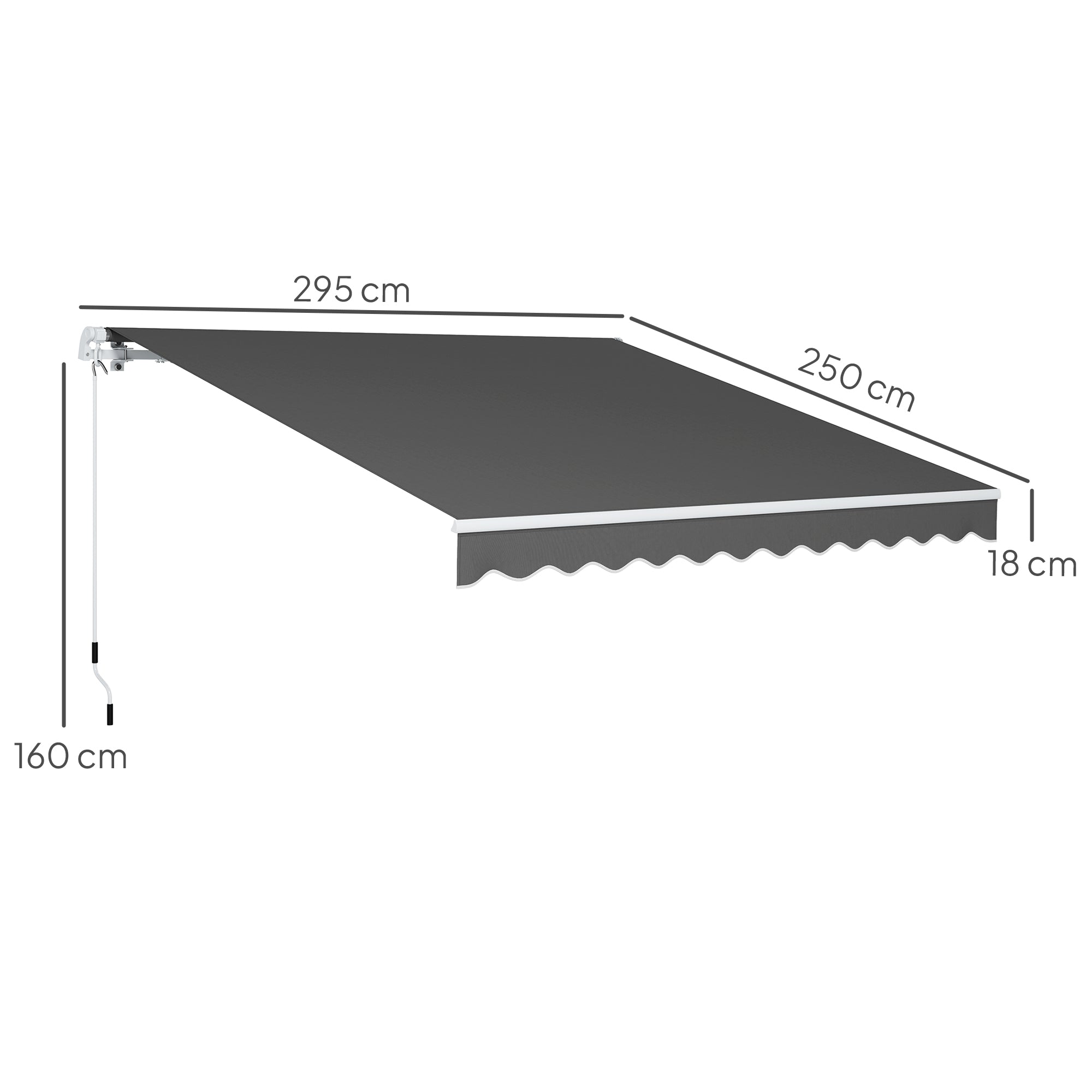 Outsunny 3 x 2.5m Garden Patio Manual Awning, Retractable Canopy Sun Shade Shelter with Fittings and Crank Handle, Dark Grey 