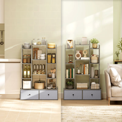 HOMCOM 12 Shelf Storage Unit, with Drawers - Graphite Wood Effect 
