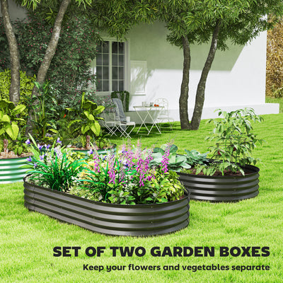 Outsunny Set of Two 181 x 93cm Steel Planters - Dark Grey 