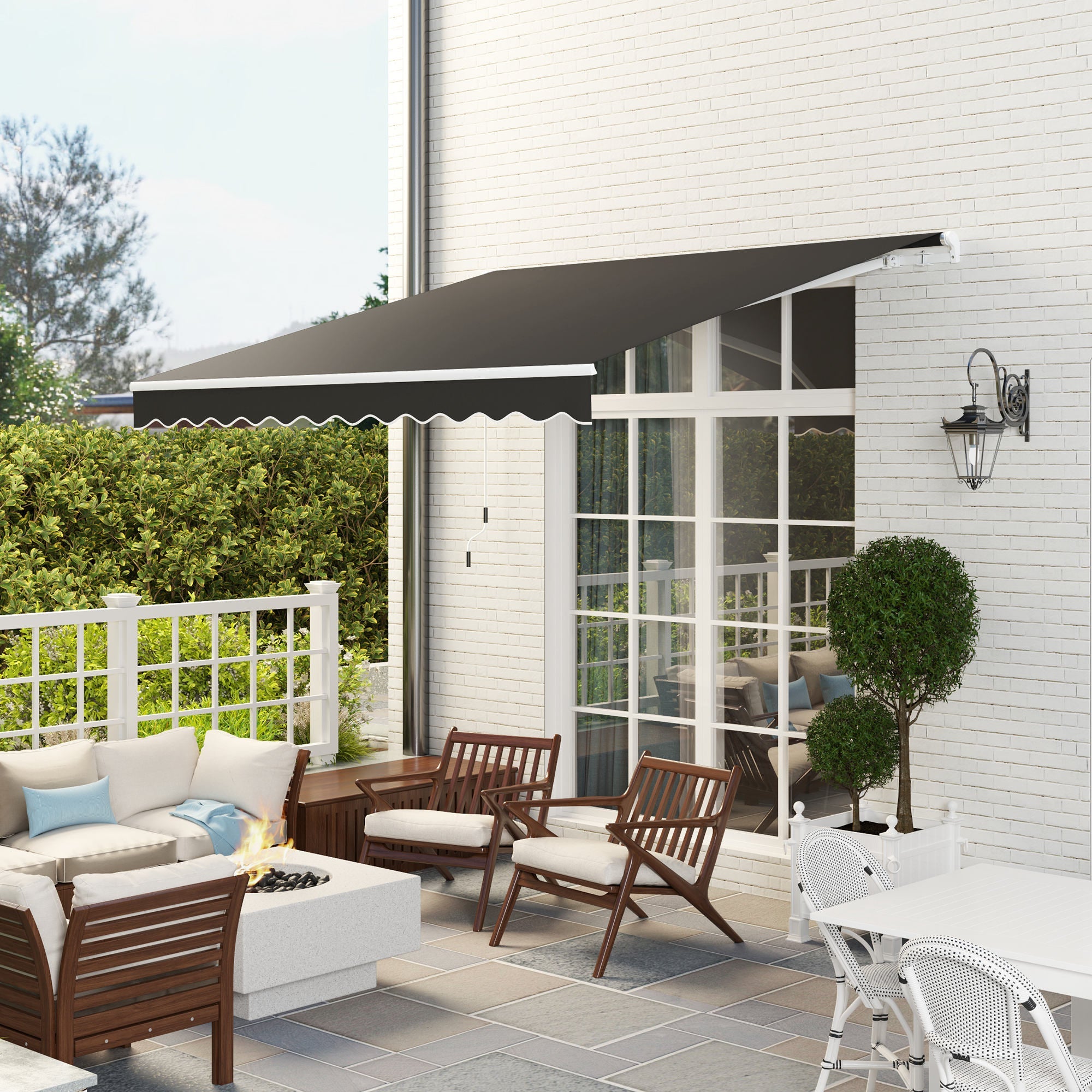 Outsunny 3 x 2.5m Garden Patio Manual Awning, Retractable Canopy Sun Shade Shelter with Fittings and Crank Handle, Black 
