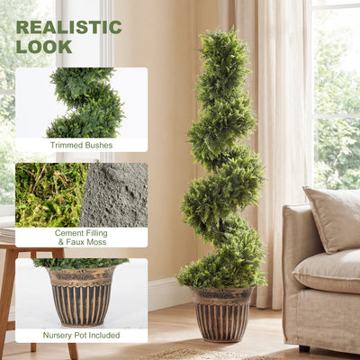 HOMCOM Set of 2 Artificial Plants, Topiary Spiral Cypressd Trees with Pot, for Home Indoor Outdoor Decor, 120cm 