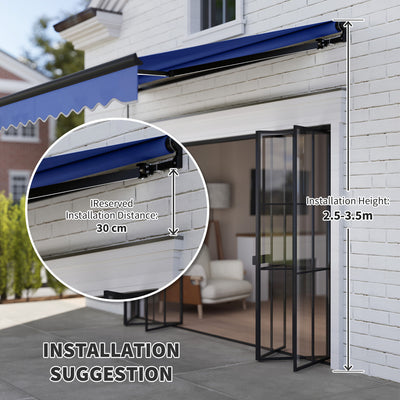 Outsunny 2.5 x 2m Electric Awning with LED Light and Remote Controller, Aluminium Frame DIY Retractable Awning, UV50+ Sun Shade Canopy for Garden Patio Deck Door Window, Blue 