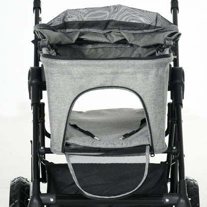 PawHut Dog Pram Pet Stroller for Small Dogs Cats, Foldable Dog Pushchair Trolley with Detachable Pet Carrier Bag, Shock Absorber, Adjustable Handlebar, Grey 