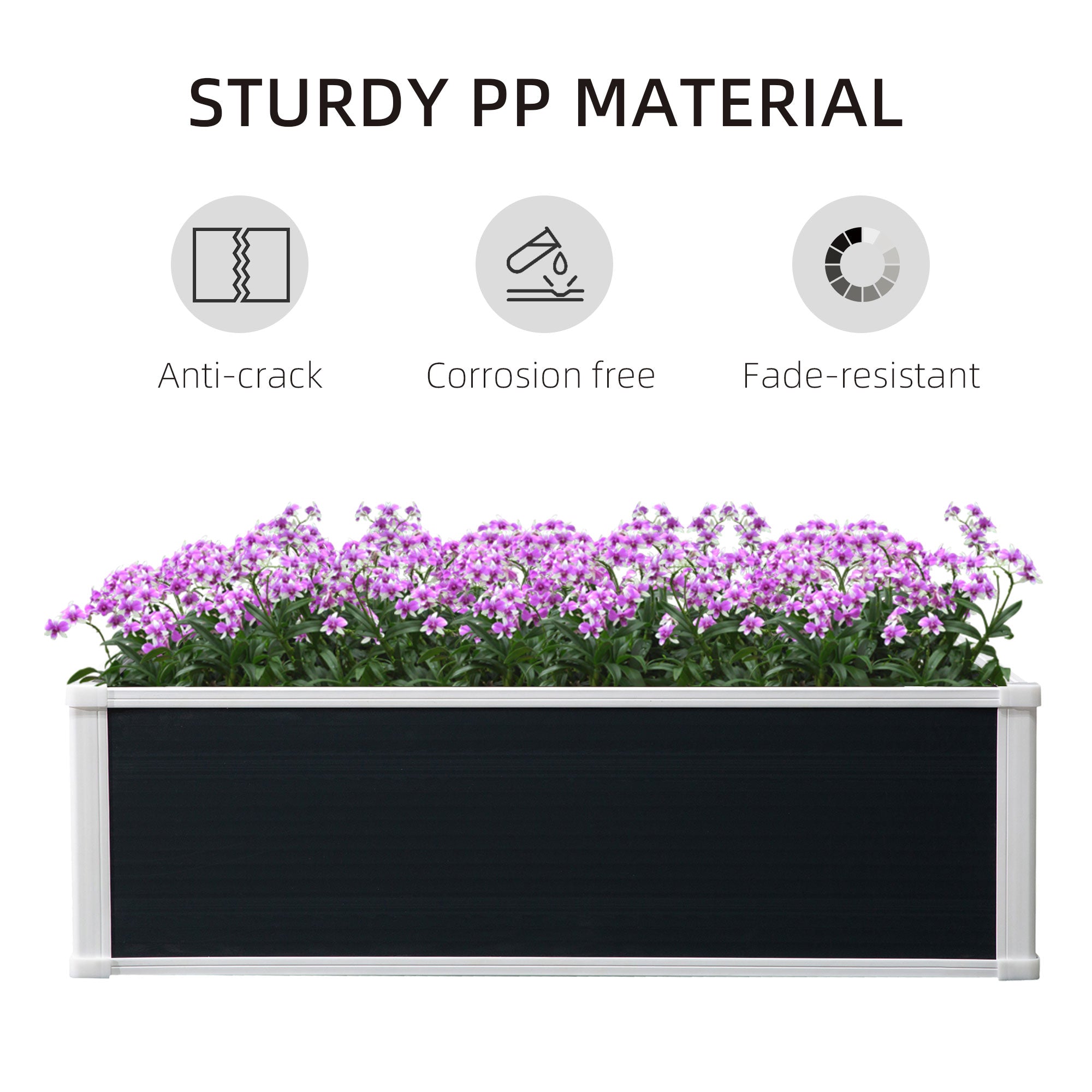 Outsunny 221L Raised Garden Bed, Weather-resistant PP Planter Box Containers for Outdoor Patio Plant Flower Vegetable,100 x 80 x 30 cm 
