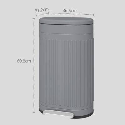 HOMCOM 30L Metal Kitchen Bin, with Soft-Close Lid - Grey 