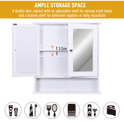 kleankin Wall-mounted Bathroom Cabinet Mirror Door Organiser Storage Shelves Living Room White 